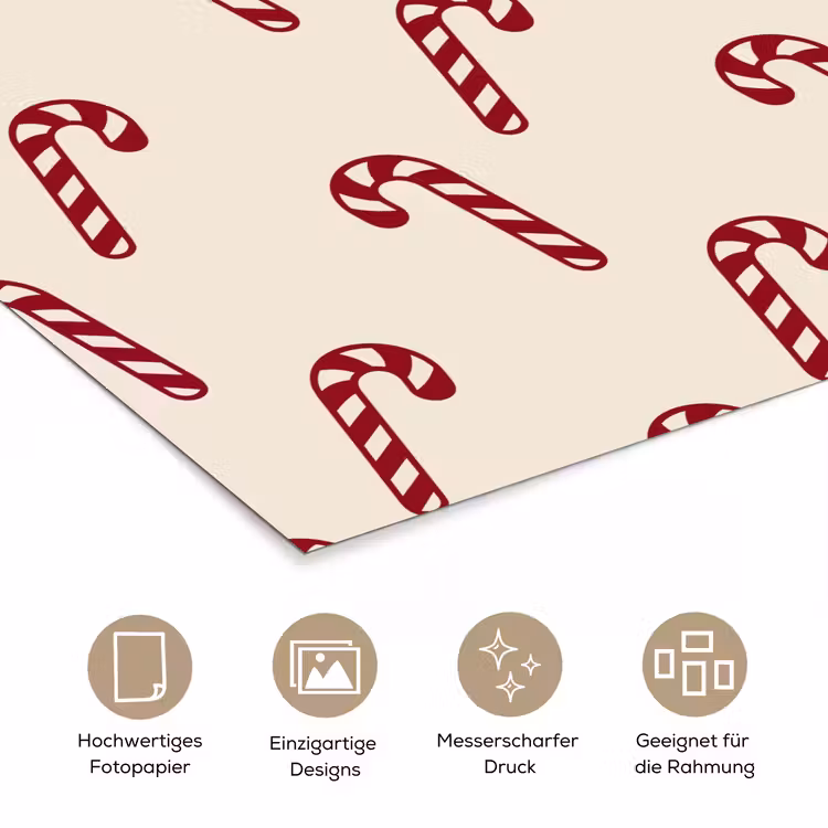 Poster - Weihnachten – Rot – Creme – Zuckerstange — 5