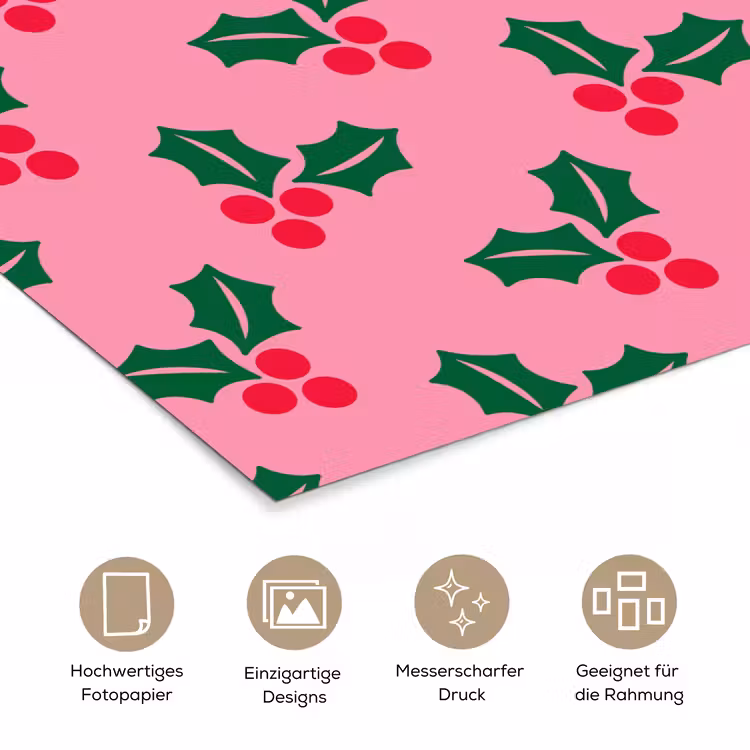 Poster - Stechpalme – Weihnachten – Rosa — 5