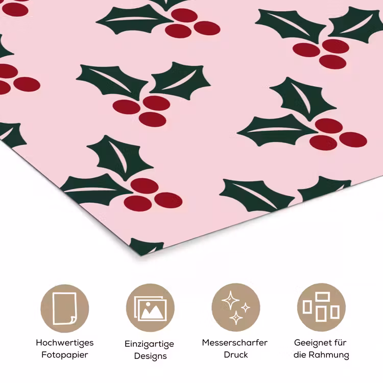 Poster - Weihnachten – Stechpalme – Grün – Rosa — 5
