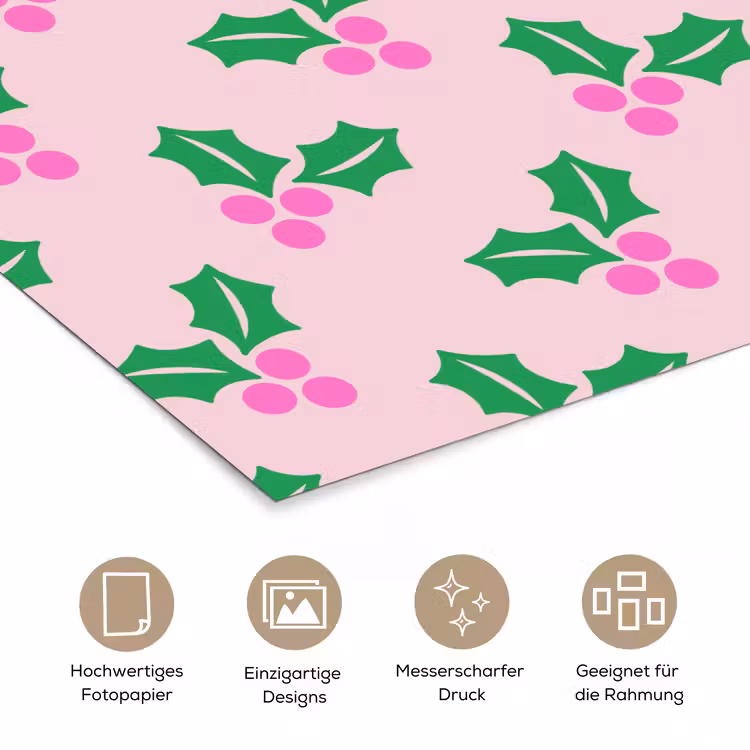 Poster - Weihnachten – Stechpalme – Rosa — 5