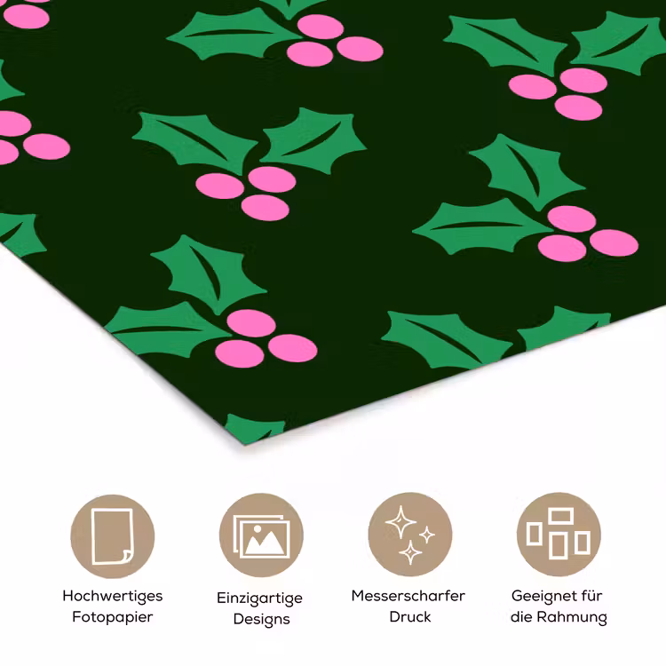 Poster - Stechpalme – Grün – Rosa – Weihnachten — 5