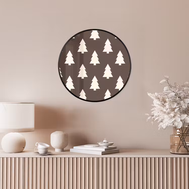 Poster im Rahmen Rund - Weihnachtsbaum – Grau – Cremefarben — 5