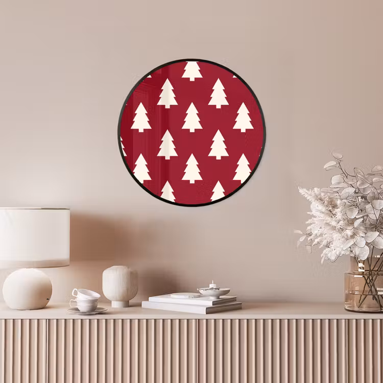 Poster im Rahmen Rund - Weihnachtsbaum – Rot – Weiß — 5