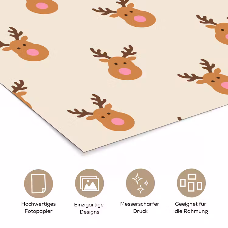 Poster - Rentiere – Weihnachten – Creme – Rosa — 5