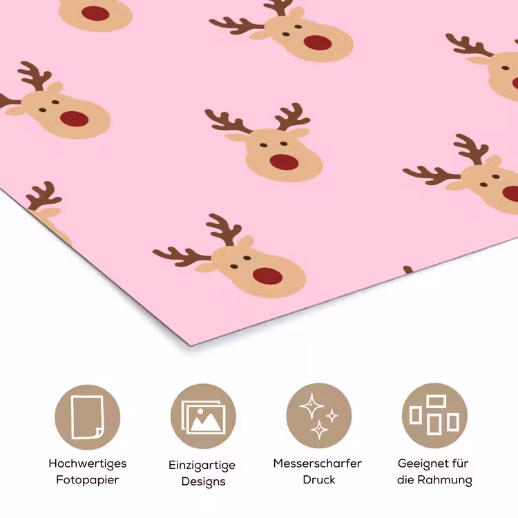 Poster - Rentiere – Weihnachten – Rosa — 5