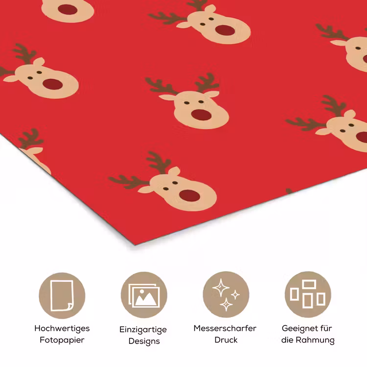 Poster - Rentiere – Weihnachten – Rot — 5