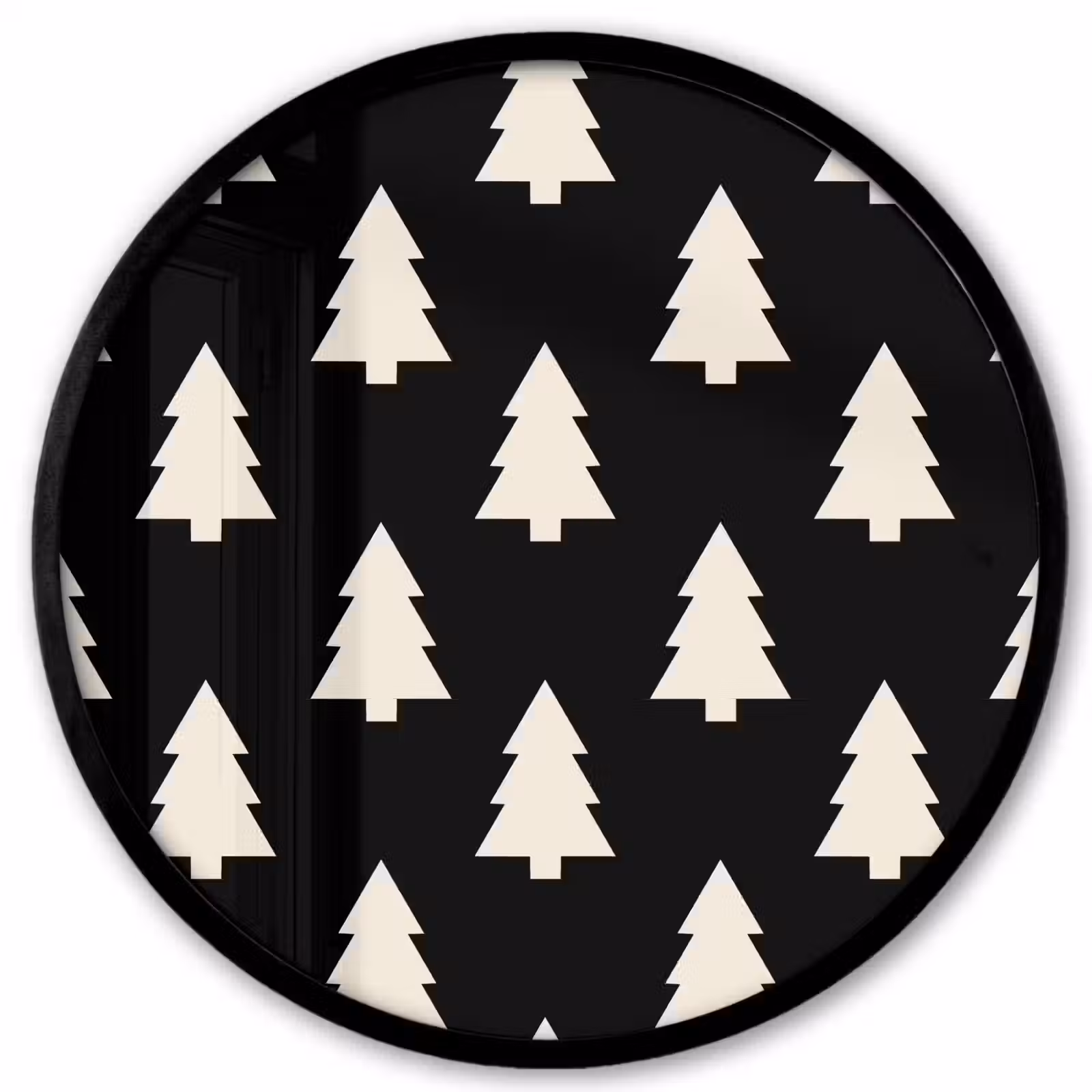 Poster im Rahmen Rund - Weihnachtsbaum – Schwarz – Weiß — 1