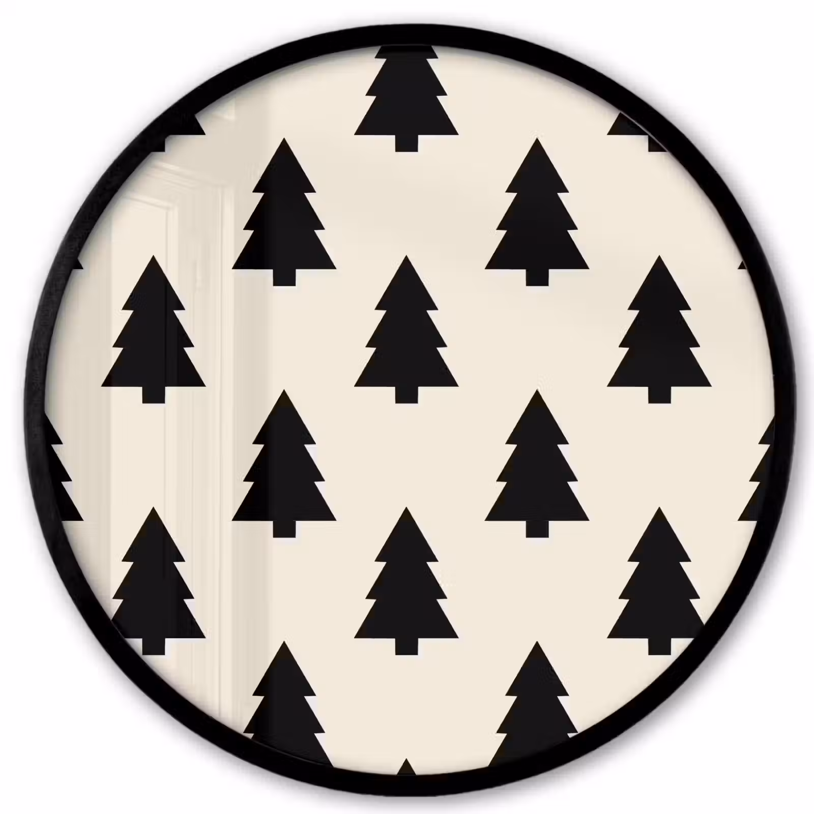 Poster im Rahmen Rund - Weihnachtsbaum – Weiß – Schwarz — 1