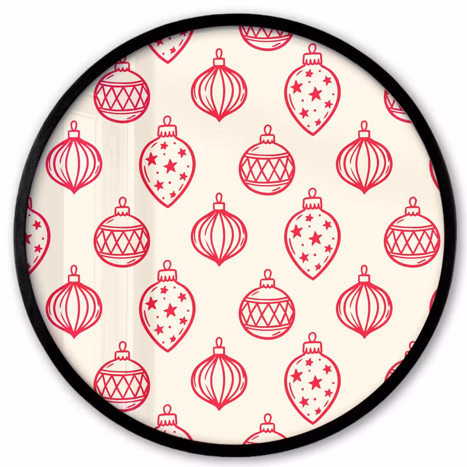 Poster im Rahmen Rund - Weihnachtskugel – Creme – Rot — 1
