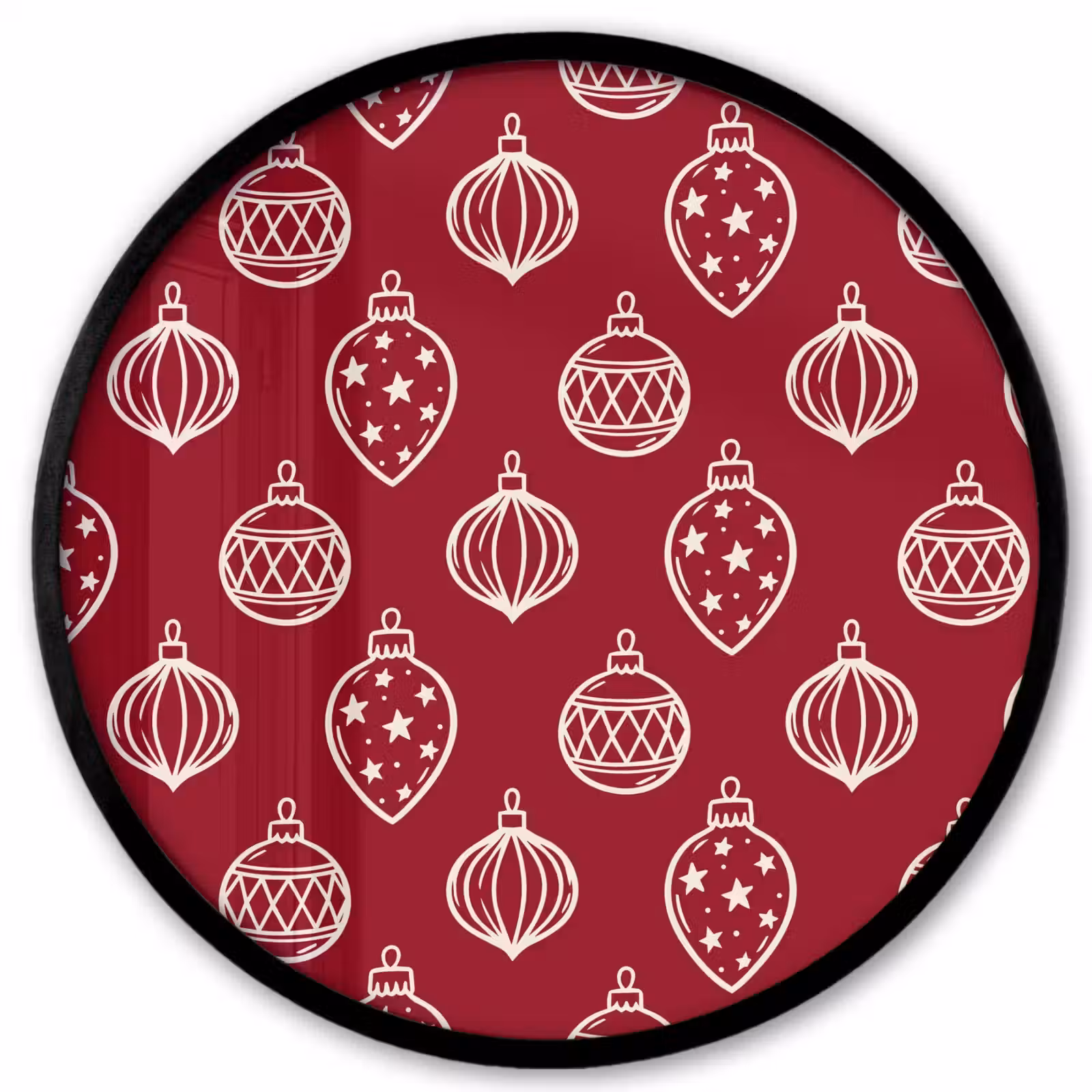 Poster im Rahmen Rund - Weihnachtskugel – Rot – Cremefarben — 1