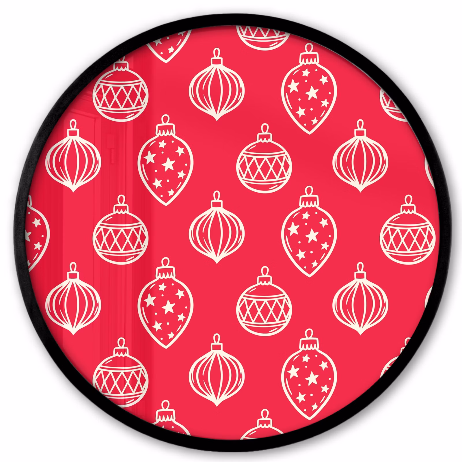 Poster im Rahmen Rund - Weihnachtskugel – Rot – Weiß — 1