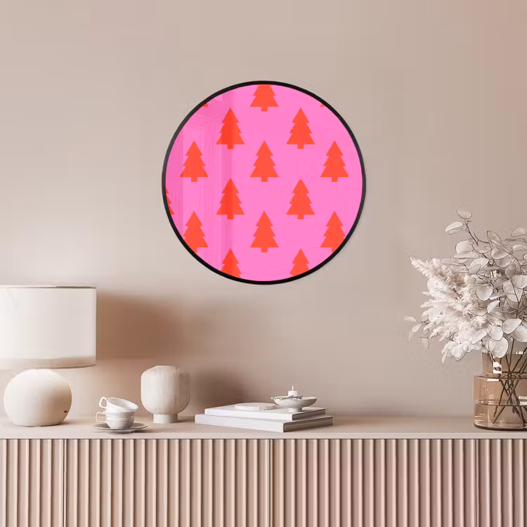 Poster im Rahmen Rund - Weihnachtsbaum – Rot – Neon — 5