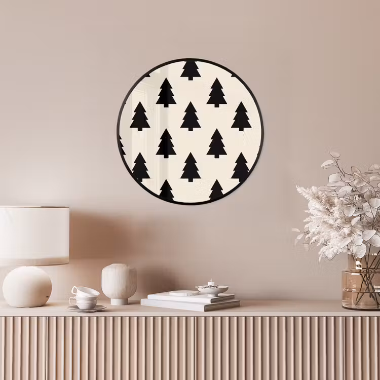 Poster im Rahmen Rund - Weihnachtsbaum – Weiß – Schwarz — 5