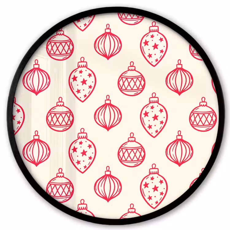 Poster im Rahmen Rund - Weihnachtskugel – Creme – Rot — 1