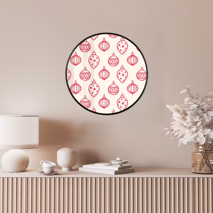 Poster im Rahmen Rund - Weihnachtskugel – Creme – Rot — 5
