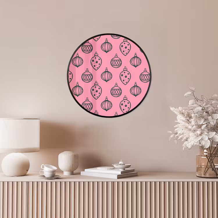 Poster im Rahmen Rund - Weihnachtskugel – Grün – Rosa — 5