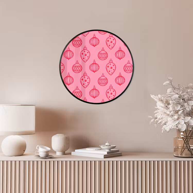 Poster im Rahmen Rund - Weihnachtskugel – Rosa – Rot — 5