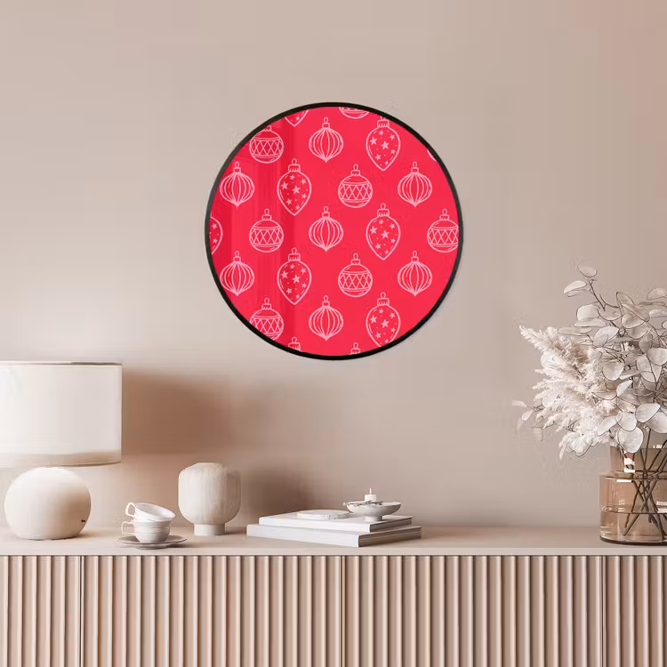 Poster im Rahmen Rund - Weihnachtskugel – Rot – Rosa — 5