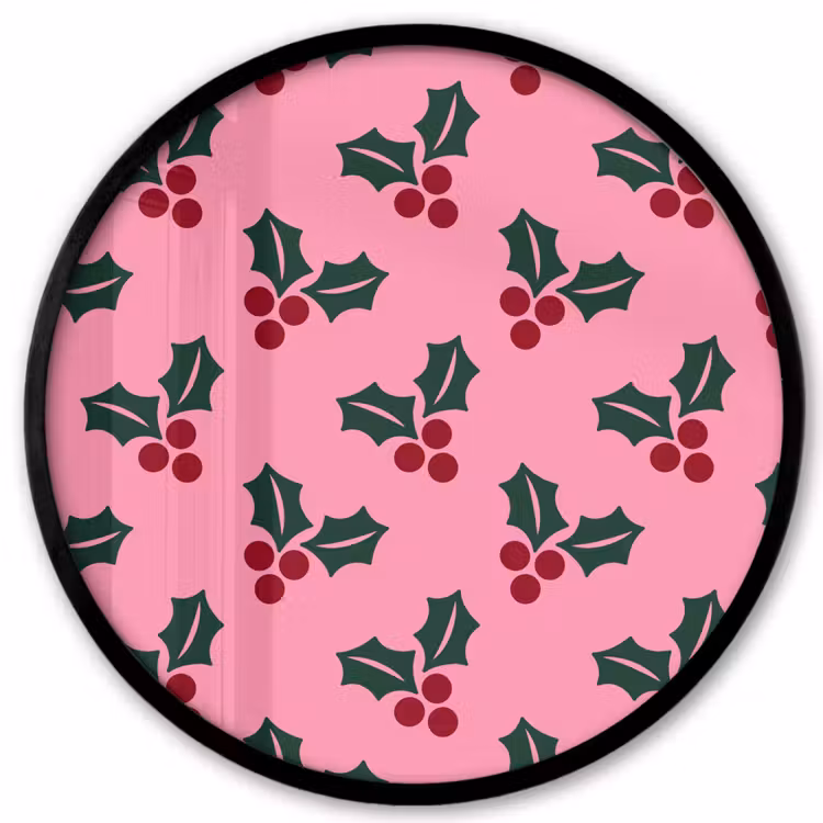Poster im Rahmen Rund - Rosa – Weihnachten – Stechpalme — 1