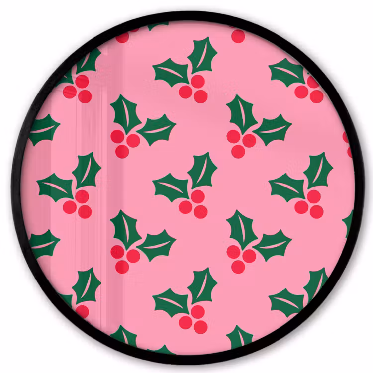Poster im Rahmen Rund - Stechpalme – Weihnachten – Rosa — 1