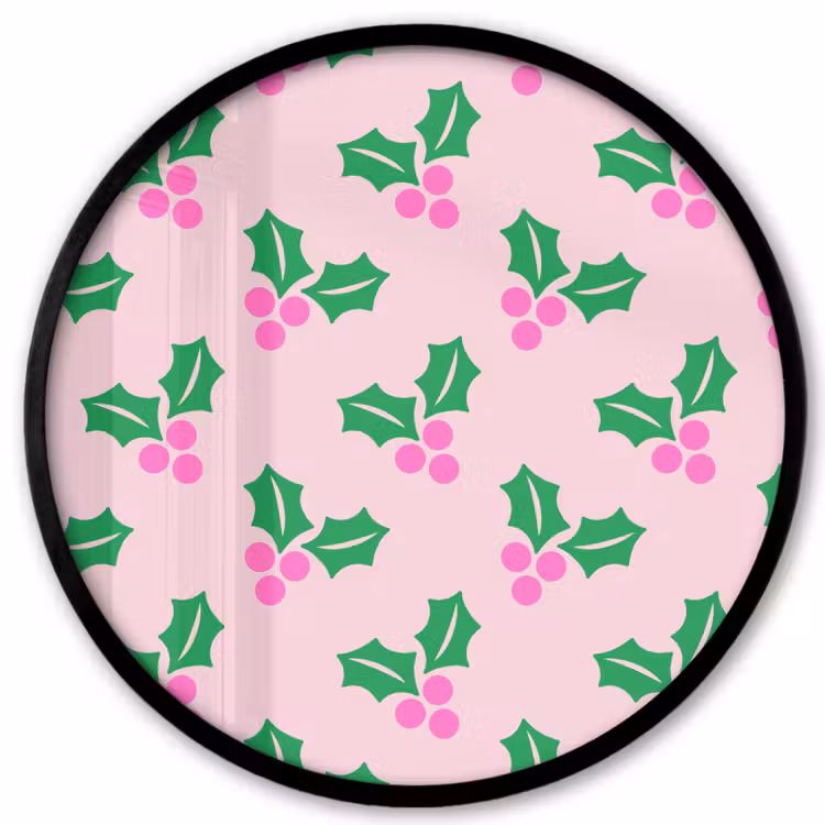 Poster im Rahmen Rund - Weihnachten – Stechpalme – Rosa — 1
