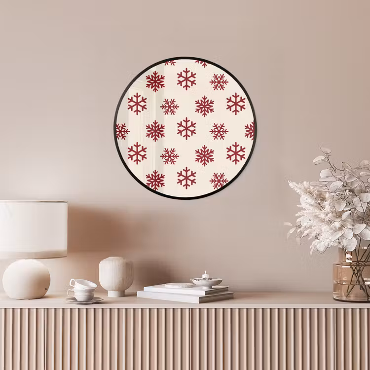 Poster im Rahmen Rund - Schneeflocke – Creme – Rot — 5