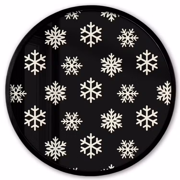 Poster im Rahmen Rund - Schneeflocke – Schwarz – Weiß – Weihnachten — 1