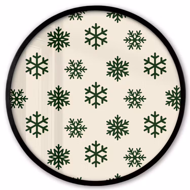 Poster im Rahmen Rund - Schneeflocke – Creme – Grün – Weihnachten — 1