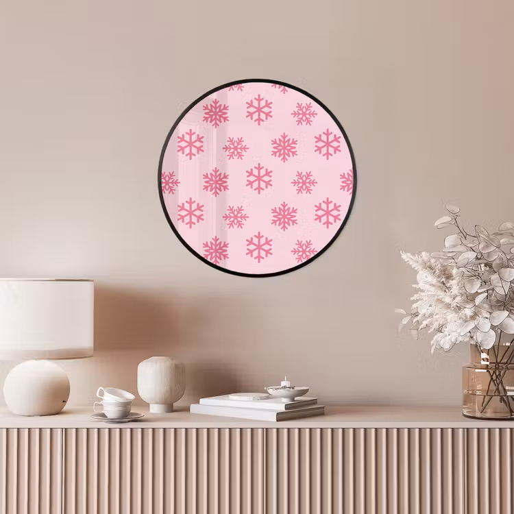 Poster im Rahmen Rund - Schneeflocke – Rosa – Weihnachten — 5