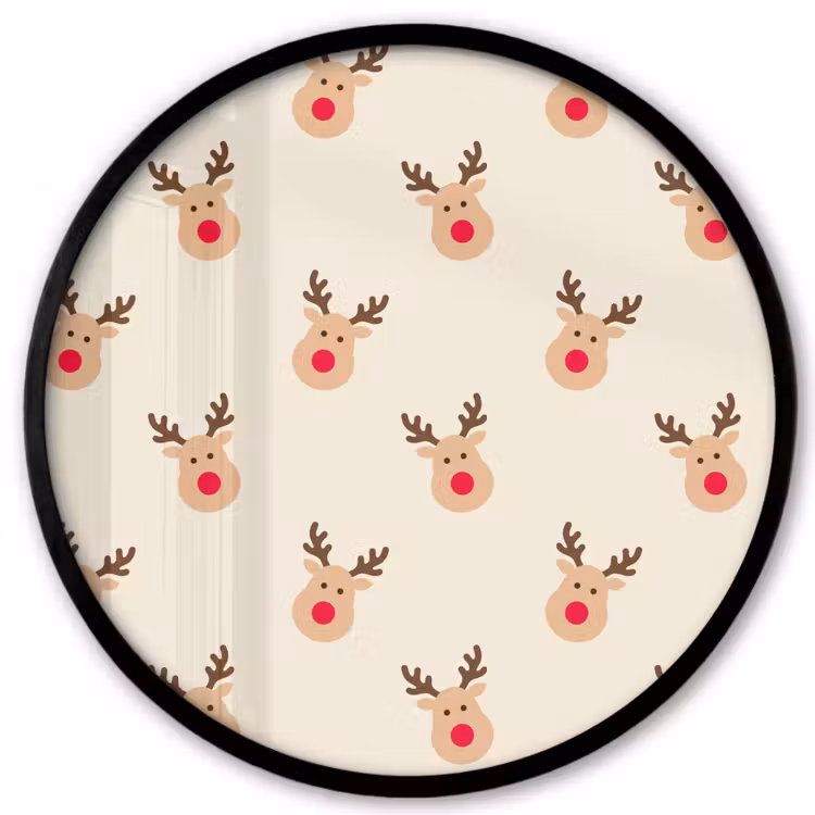 Poster im Rahmen Rund - Rentiere – Weihnachten – Creme — 1