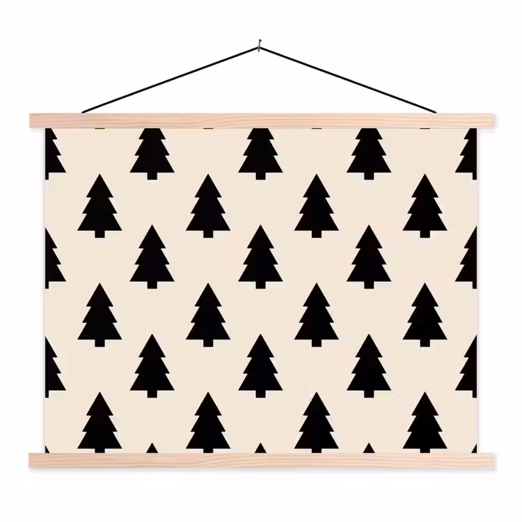 Stoffbild - Weihnachtsbaum – Weiß – Schwarz — 1