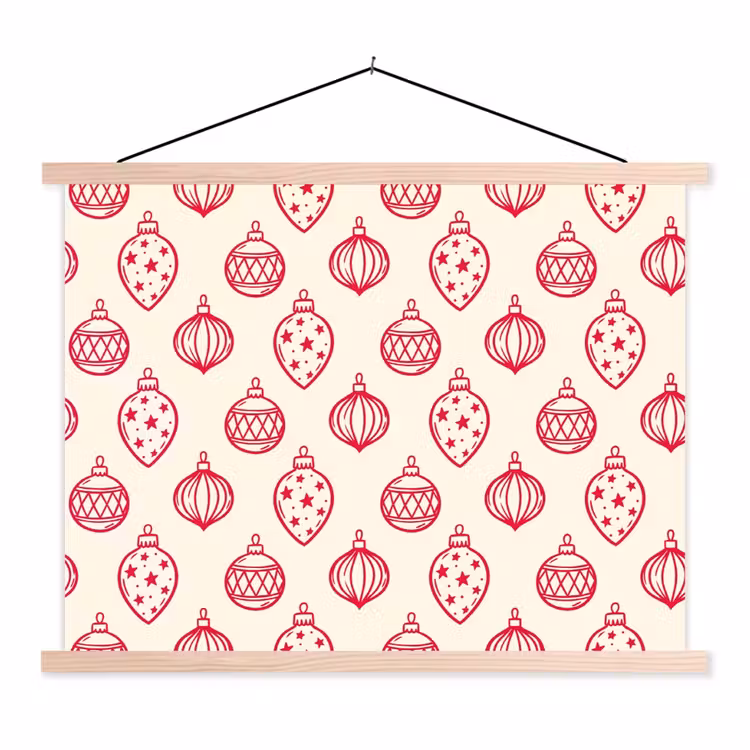 Stoffbild - Weihnachtskugel – Creme – Rot — 1