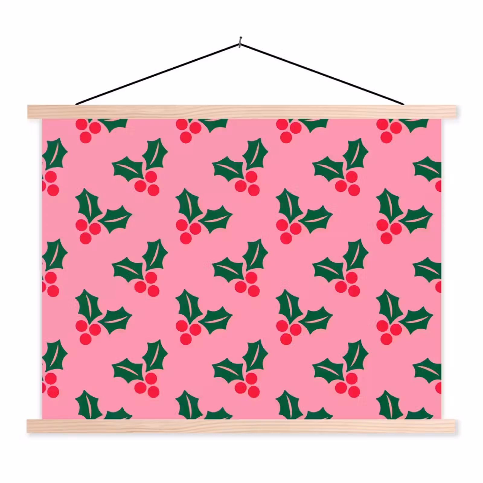 Stoffbild - Stechpalme – Weihnachten – Rosa — 1