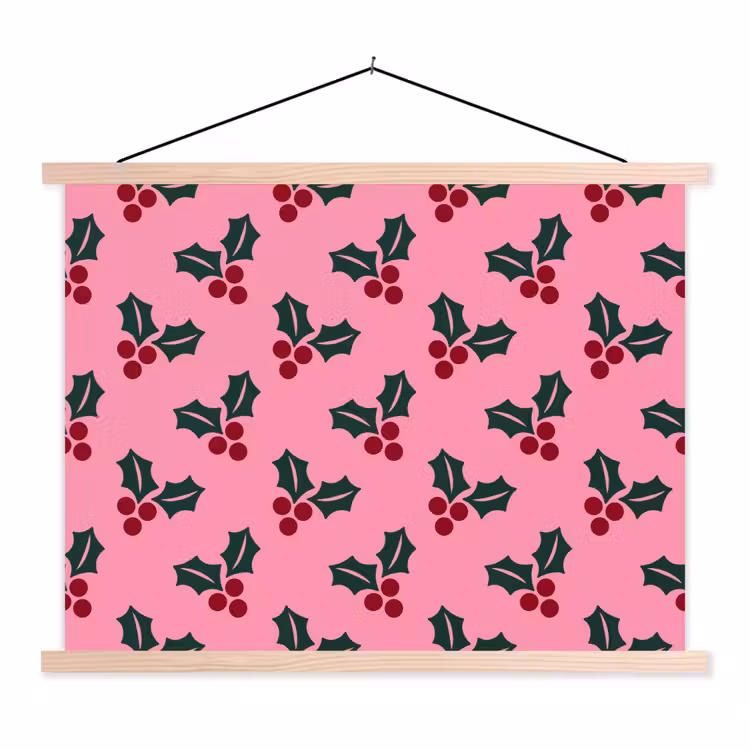 Stoffbild - Rosa – Weihnachten – Stechpalme — 1
