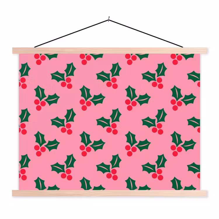 Stoffbild - Stechpalme – Weihnachten – Rosa — 1