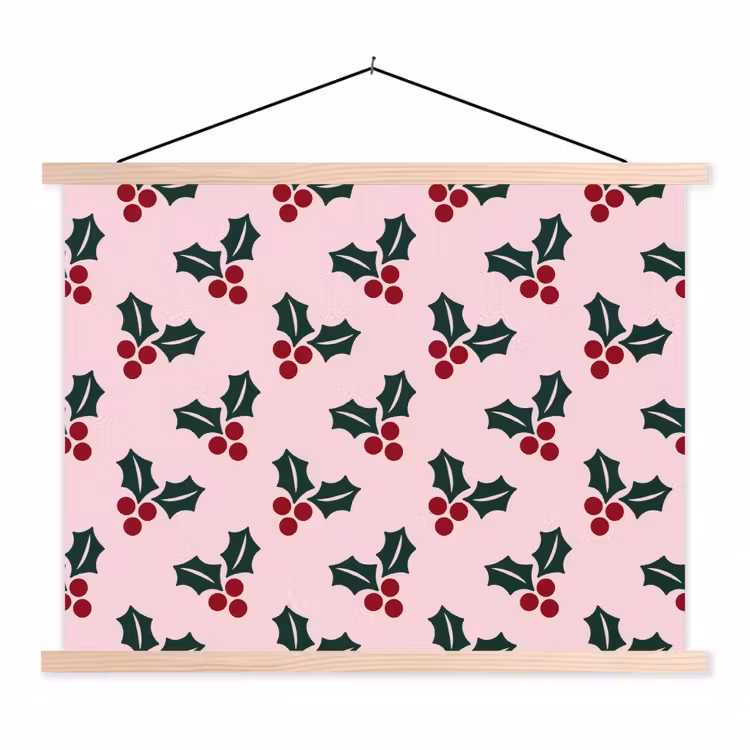Stoffbild - Weihnachten – Stechpalme – Grün – Rosa — 1
