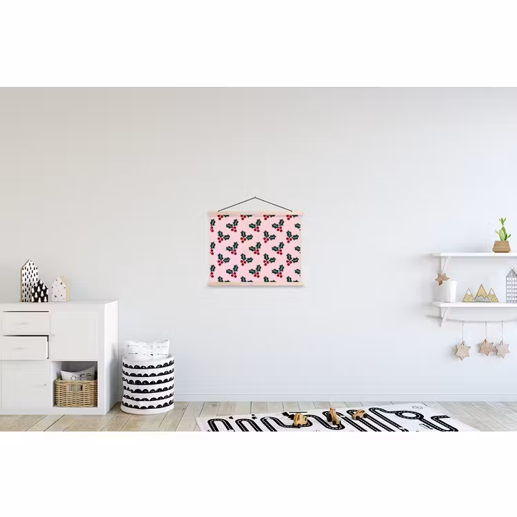Stoffbild - Weihnachten – Stechpalme – Grün – Rosa — 2