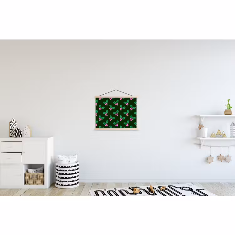Stoffbild - Stechpalme – Grün – Rosa – Weihnachten — 2