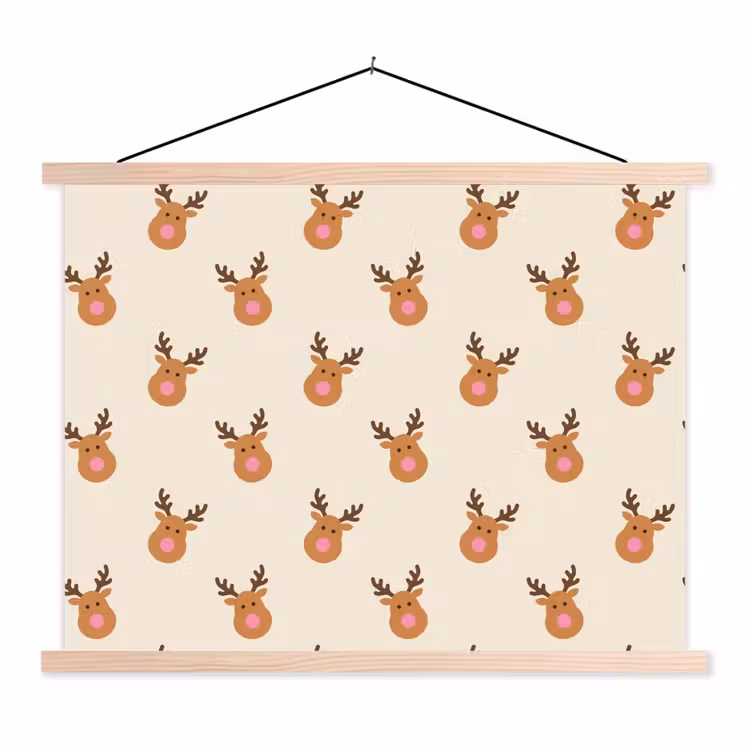 Stoffbild - Rentiere – Weihnachten – Creme – Rosa — 1