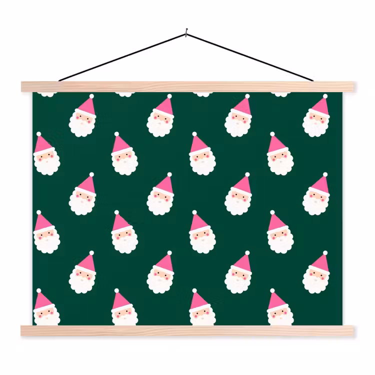 Stoffbild - Weihnachtsmann – Weihnachten – Grün – Rosa — 1