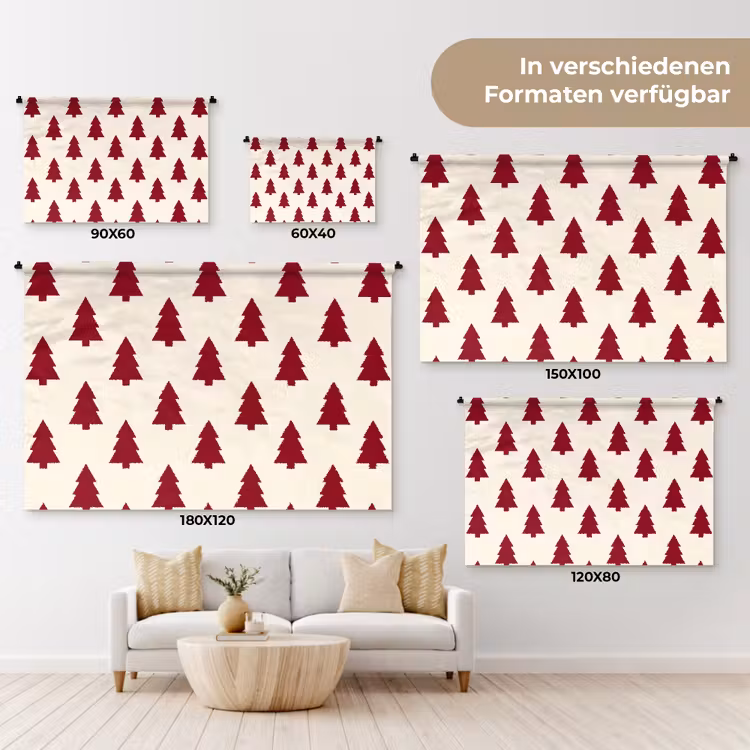 Wandteppich - Weihnachtsbaum – Creme – Rot — 8
