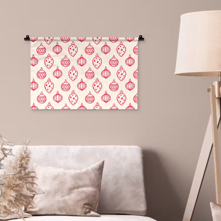 Wandteppich - Weihnachtskugel – Creme – Rot — 2