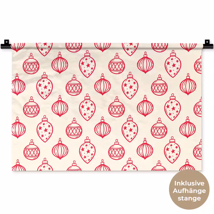 Wandteppich - Weihnachtskugel – Creme – Rot — 9
