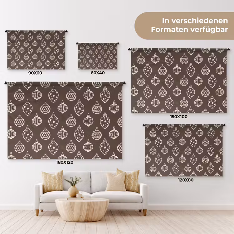 Wandteppich - Weihnachtskugel – Grau – Cremefarben — 8