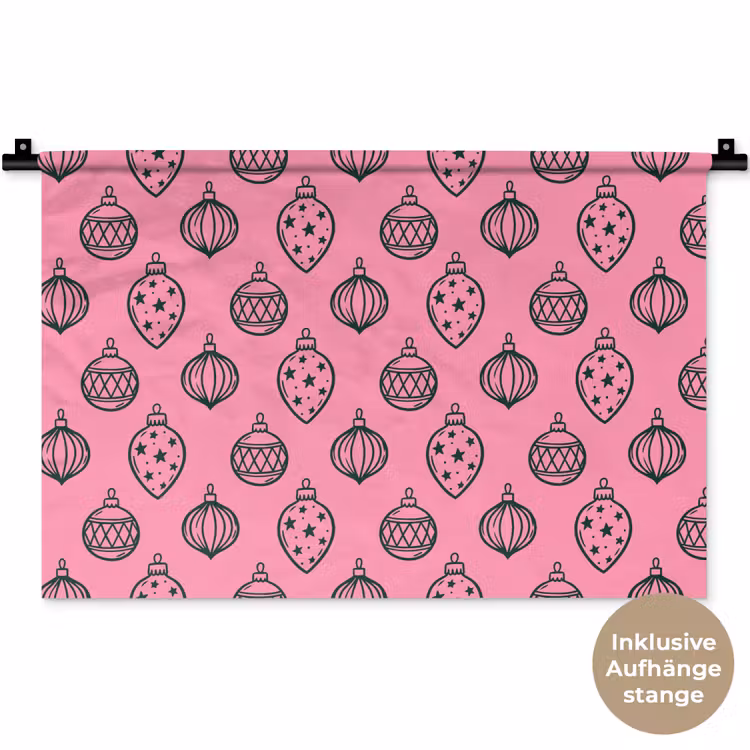 Wandteppich - Weihnachtskugel – Grün – Rosa — 9