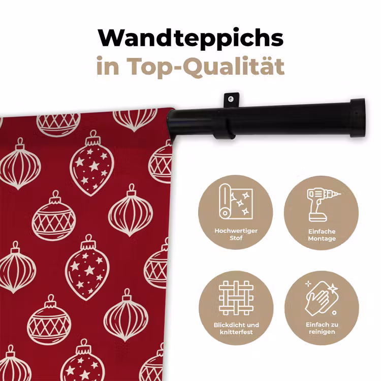 Wandteppich - Weihnachtskugel – Rot – Cremefarben — 7