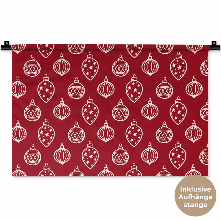Wandteppich - Weihnachtskugel – Rot – Cremefarben — 9