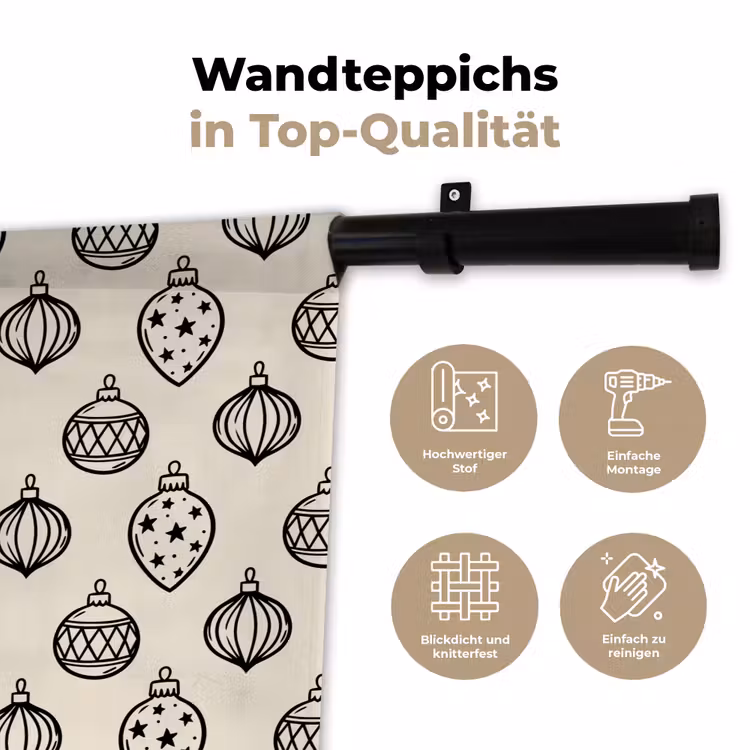 Wandteppich - Weihnachtskugel – Schwarz – Weiß — 7