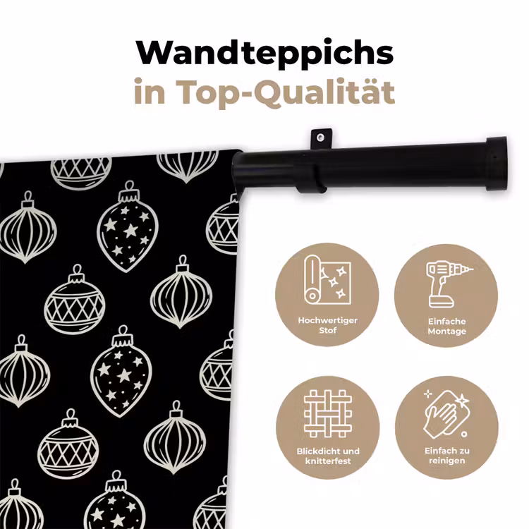 Wandteppich - Weihnachtskugel – Weiß – Schwarz — 7