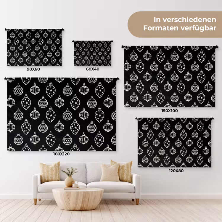 Wandteppich - Weihnachtskugel – Weiß – Schwarz — 8
